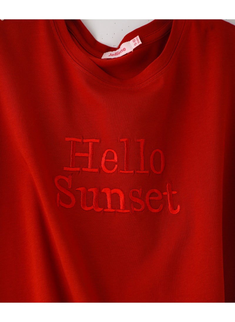 Jelliene Girls Red "Hello Sunset" Graphic T-Shirt - Image 3